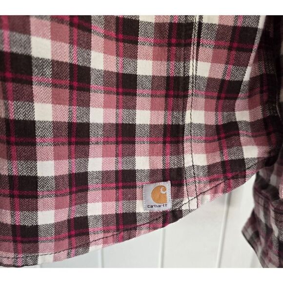 Carhartt Flannel Shirt Top Girls Sz M 8/10 Pink Plaid Long Sleeve Button Down - Picture 6 of 13